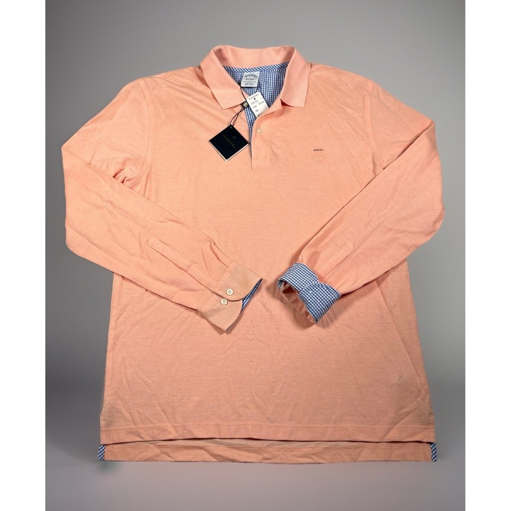 NWT-Brooks Brothers Slim Fit Long Sleeve Polo Shirt Men L Golden Fleece Logo